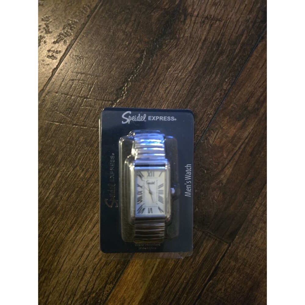 Speidel Express Men's Watch Rectangular Roman Dial Silver Stretch Band NOS Card